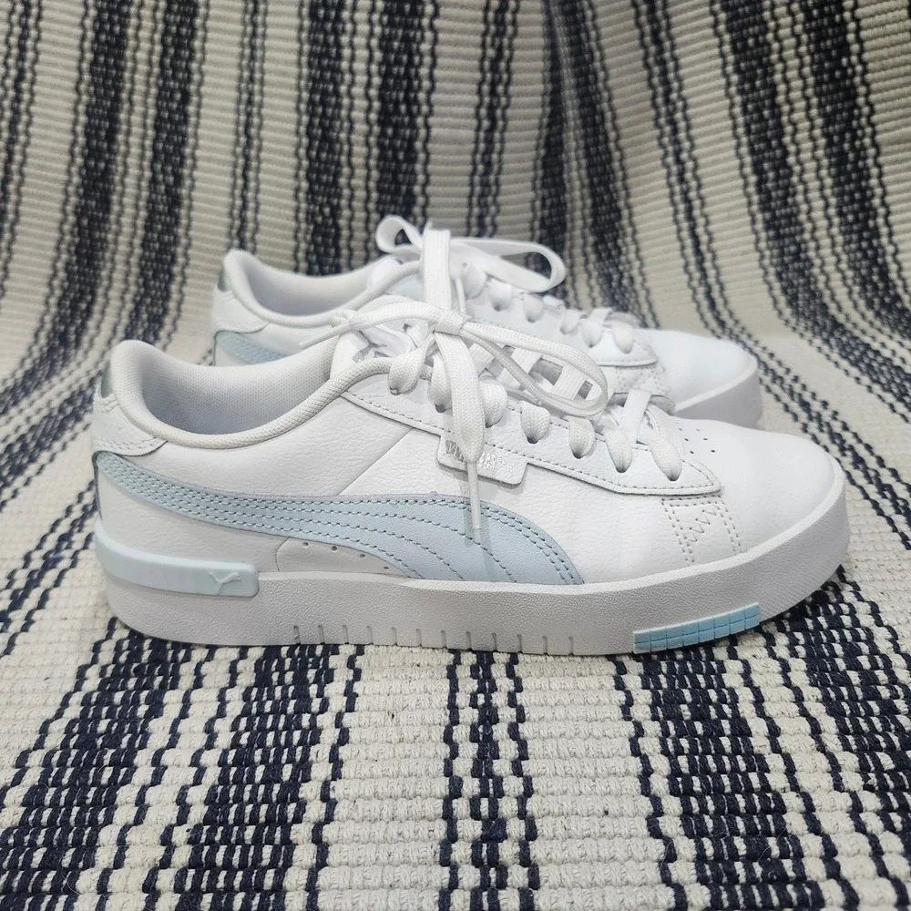 Puma Jada Womens White Light Blue Leather Platform Sneakers Low Top Shoes size 8